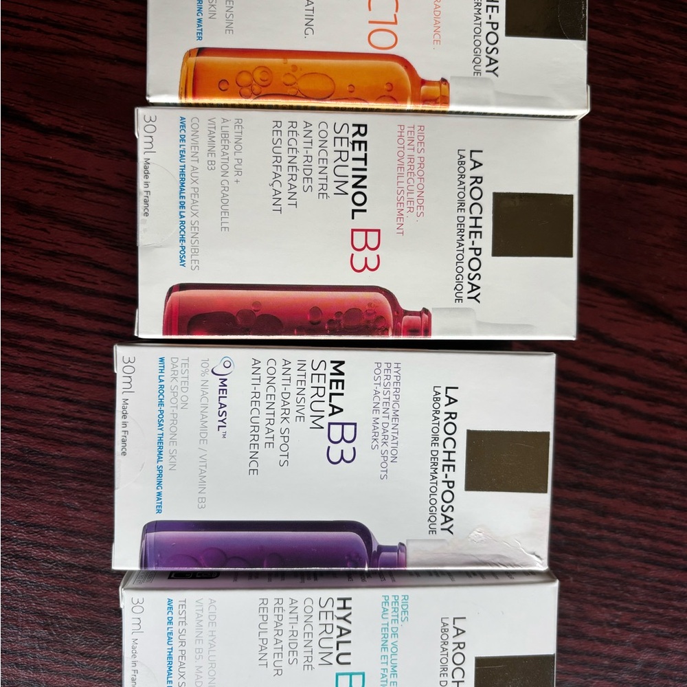 Lot of 4 NIB La Roche-Posay Serum Set- Hyalu, Retinol, vitamin C10 and Mela